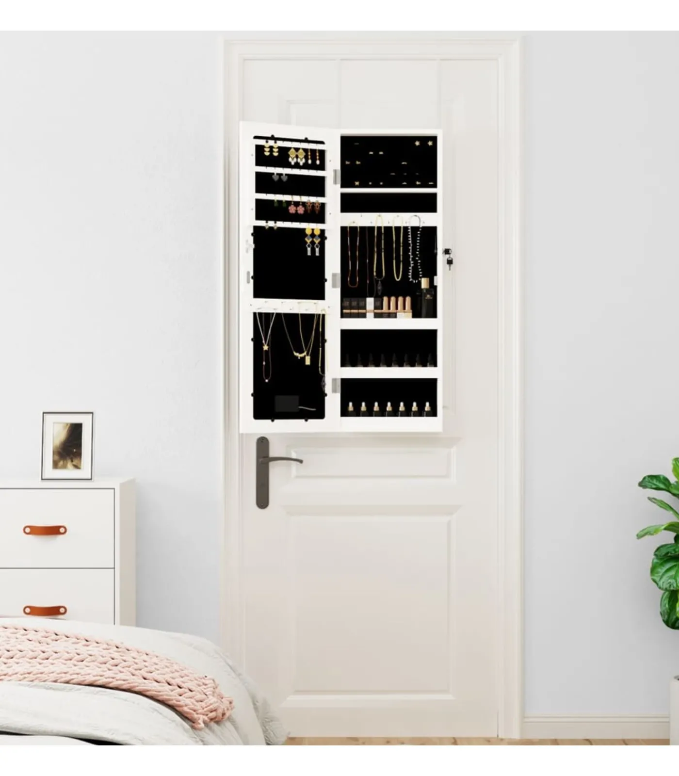 Online Sieradenkast met spiegel en LED wandgemonteerd wit Spiegels