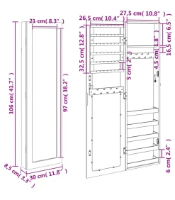 Sieradenkast met spiegel wandgemonteerd 30x8,5x106 cm wit Spiegels
