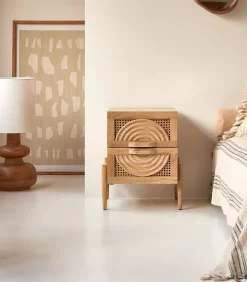 Online Sina - Nachtkastje van massief mangohout en rotan Bedden