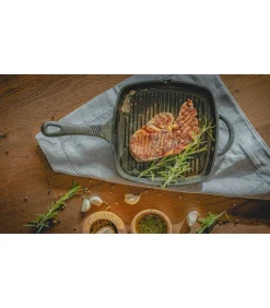 Outlet Skillet - Grillpan - Gietijzer - 23 x 23 cm - zonder anti-aanbaklaag Potten & Pannen
