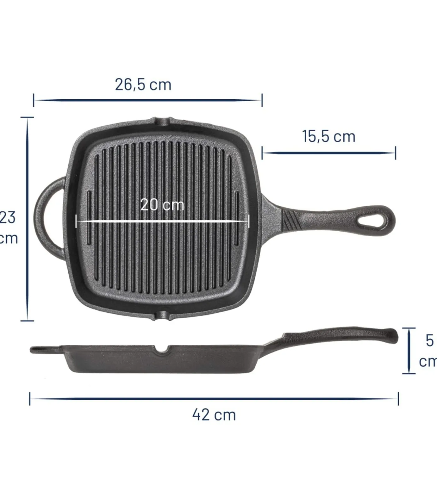 Outlet Skillet - Grillpan - Gietijzer - 23 x 23 cm - zonder anti-aanbaklaag Potten & Pannen