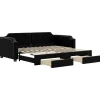 Discount Slaapbank met onderschuifbed en lades 100x200 cm stof zwart Bedden