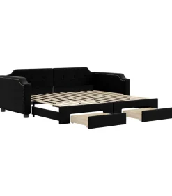 Discount Slaapbank met onderschuifbed en lades 100x200 cm stof zwart Bedden