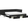 Online Slaapbank met onderschuifbed en lades 100x200 cm fluweel zwart Bedden
