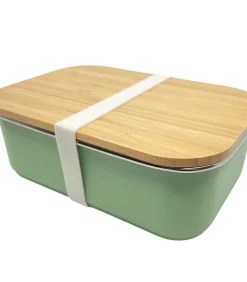 Online lunchbox RVS met bamboe deksel groen 900ml - duurzame broodtrommel Reisaccessoires