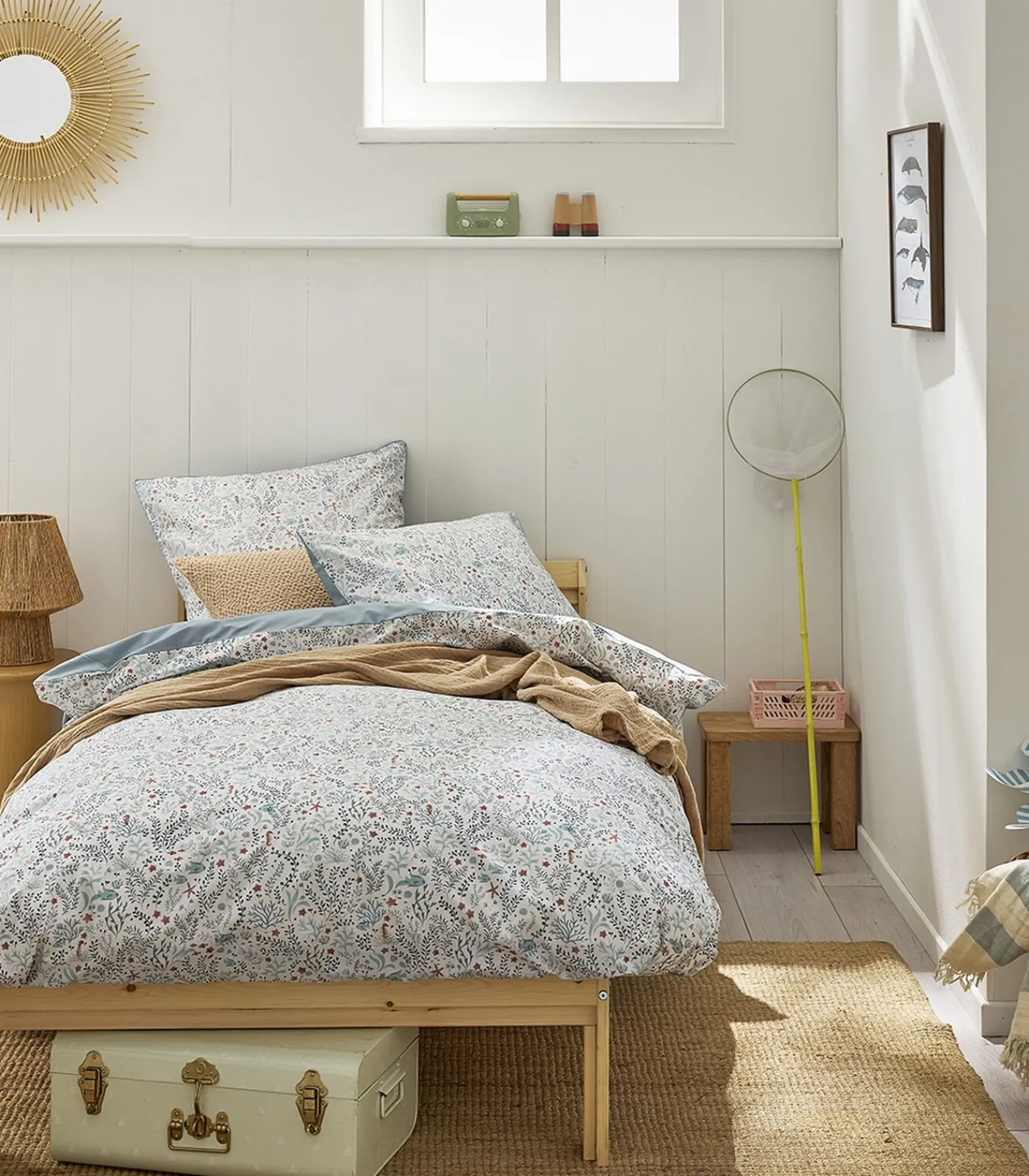 Best Sous l'océan - Bedlinnenset Dekbedovertrek + effen katoenen vierkante kussenslopen 140x200 Dekbedovertrekken