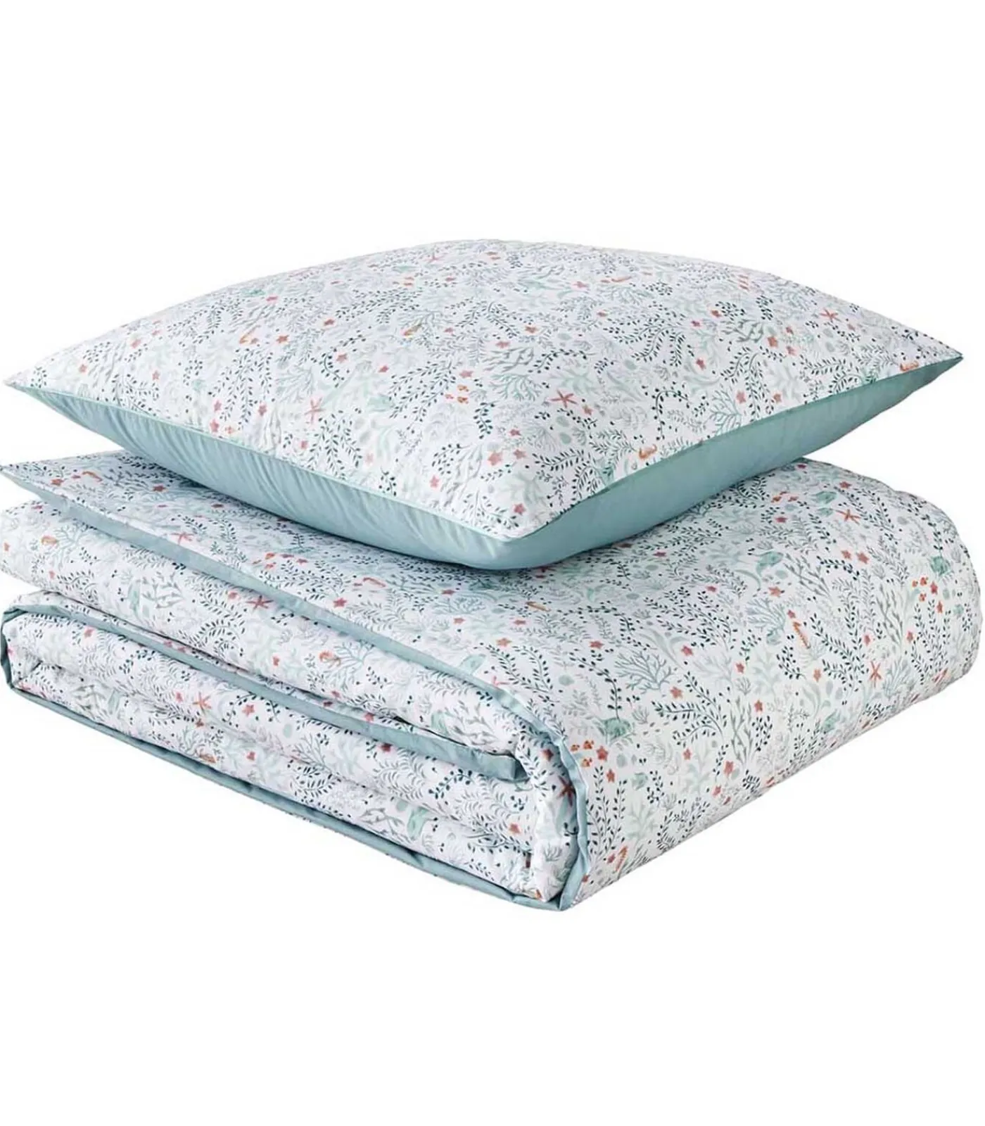 Best Sous l'océan - Bedlinnenset Dekbedovertrek + effen katoenen vierkante kussenslopen 140x200 Dekbedovertrekken