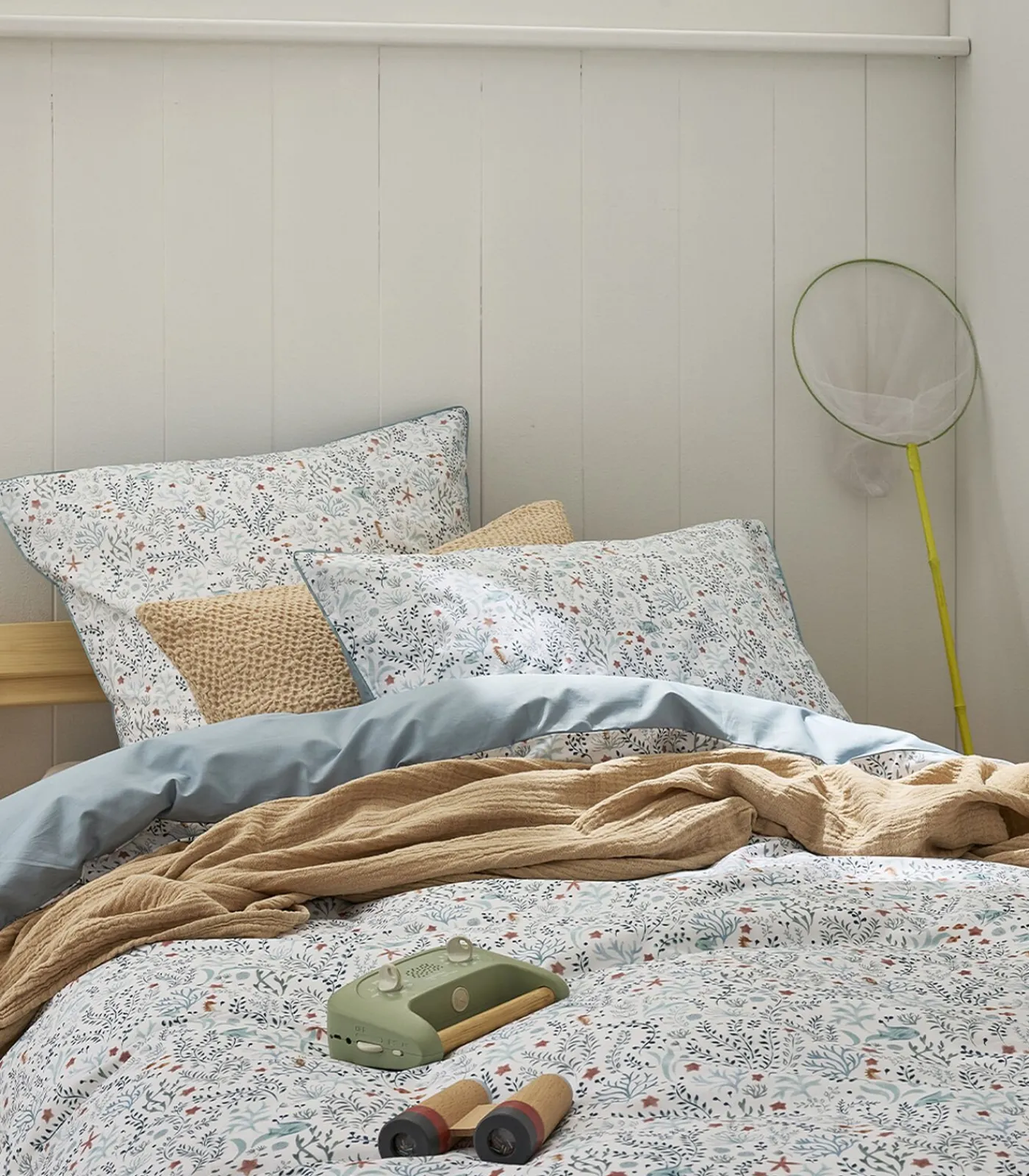 Best Sous l'océan - Bedlinnenset Dekbedovertrek + effen katoenen vierkante kussenslopen 140x200 Dekbedovertrekken