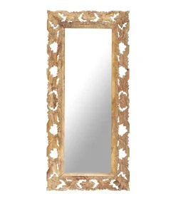 New Spiegel handgesneden 110x50 cm massief mangohout bruin Spiegels