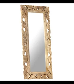 New Spiegel handgesneden 110x50 cm massief mangohout bruin Spiegels