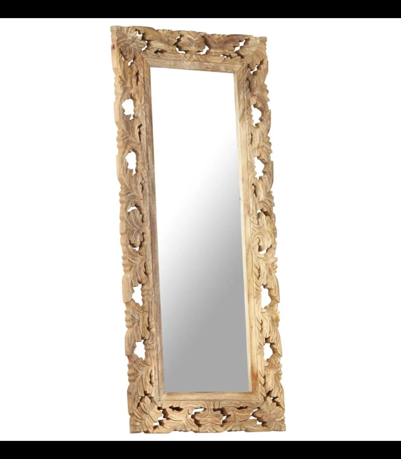 New Spiegel handgesneden 110x50 cm massief mangohout bruin Spiegels