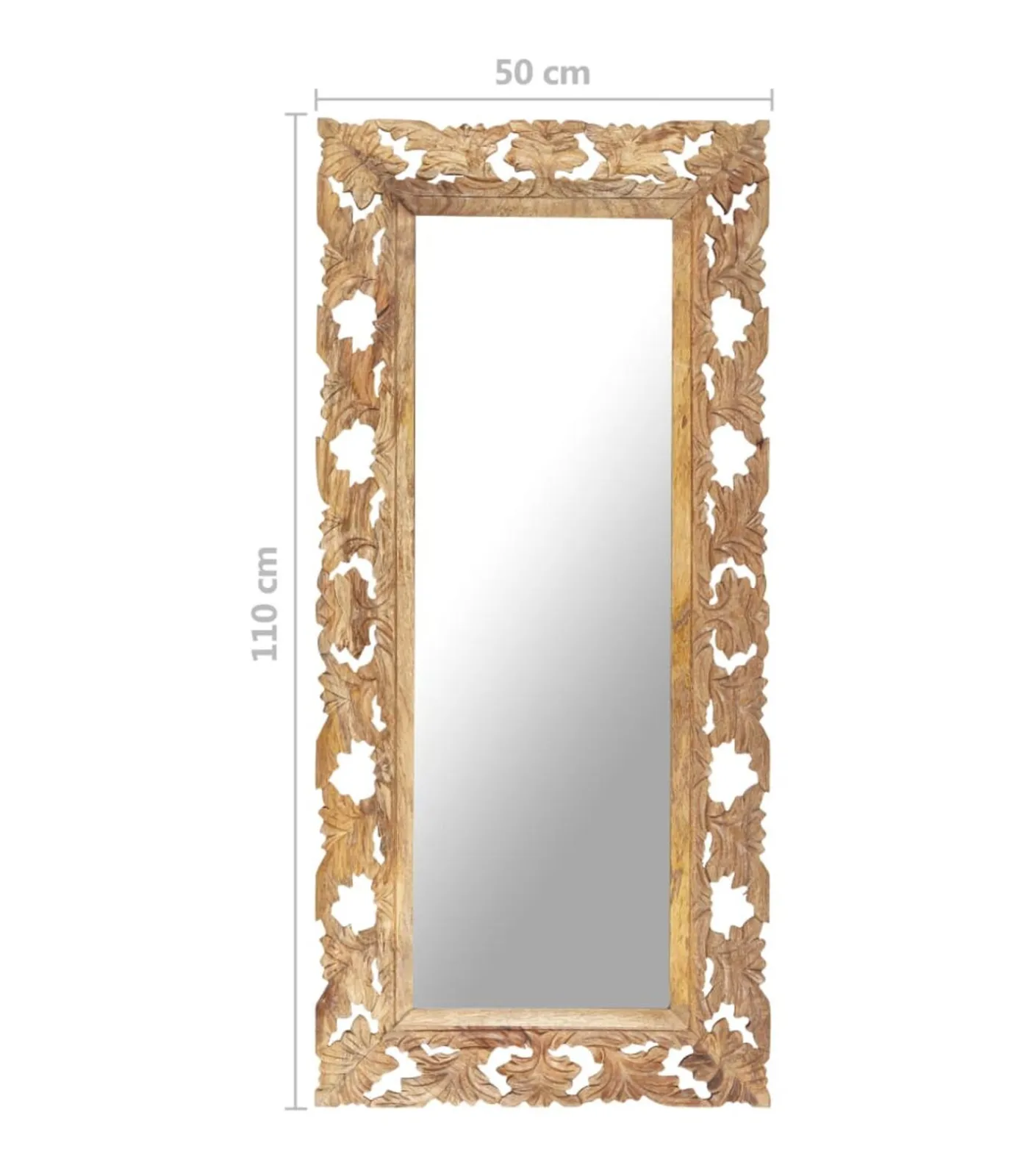 New Spiegel handgesneden 110x50 cm massief mangohout bruin Spiegels