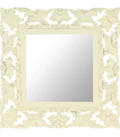 Sale Spiegel handgesneden 50x50 cm massief mangohout wit Spiegels