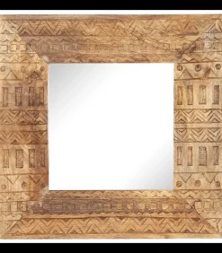 Spiegel handgesneden 50x50x2,5 cm massief mangohout Spiegels