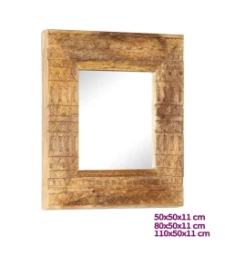 Spiegel handgesneden 50x50x2,5 cm massief mangohout Spiegels