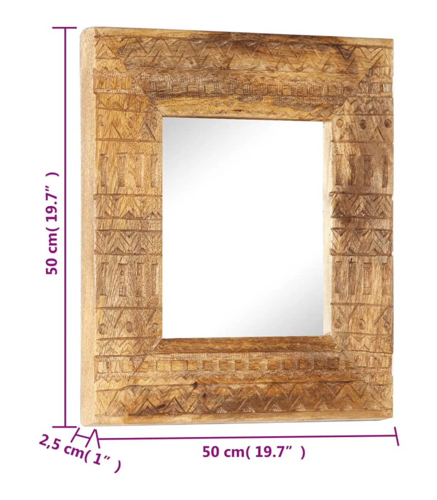 Spiegel handgesneden 50x50x2,5 cm massief mangohout Spiegels
