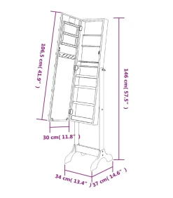 Spiegel vrijstaand met LED's 34x37x146 cm Spiegels
