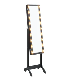 Outlet Spiegel vrijstaand met LED's 34x37x146 cm zwart Spiegels