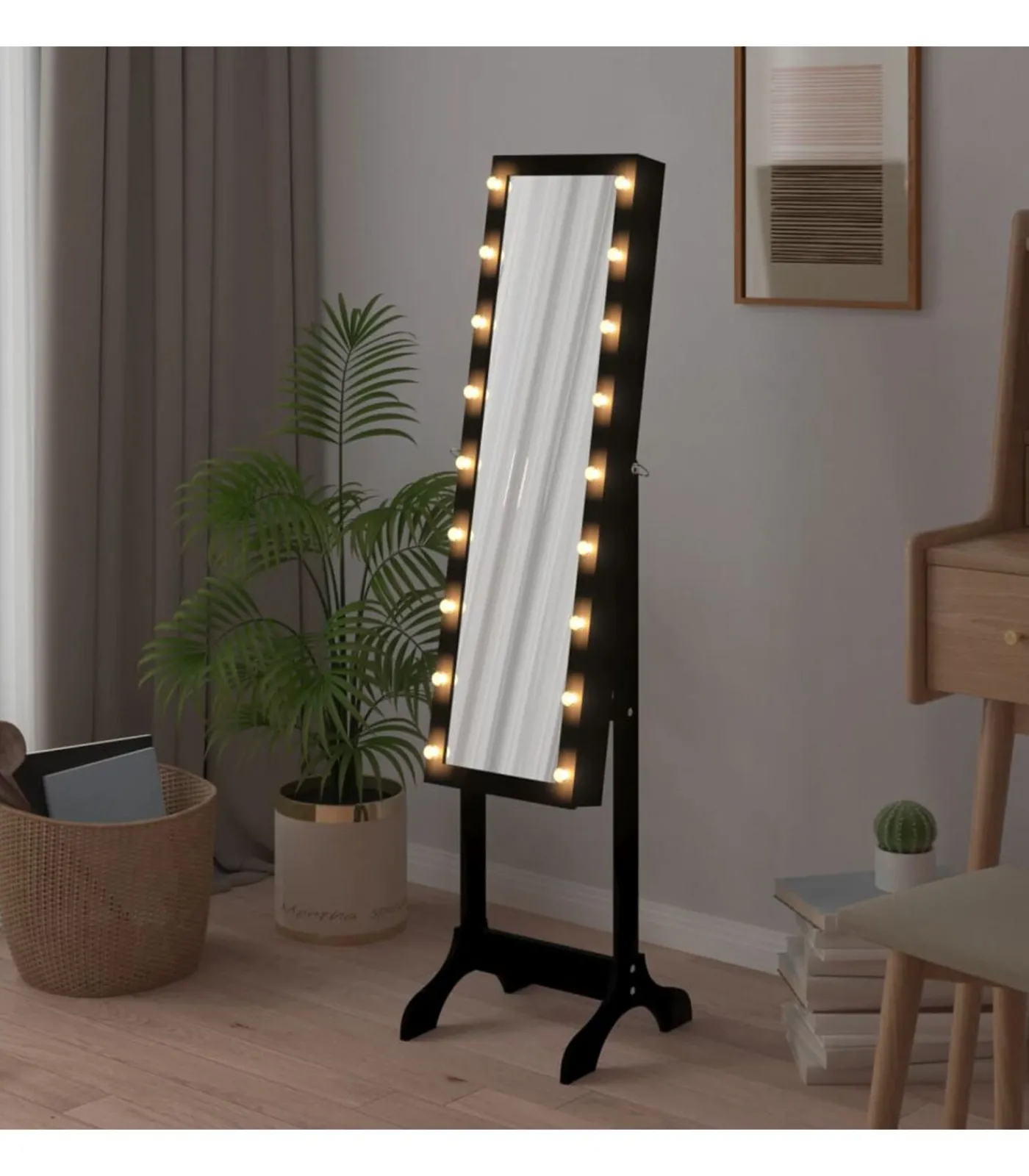 Outlet Spiegel vrijstaand met LED's 34x37x146 cm zwart Spiegels