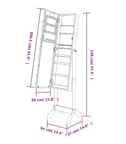 Clearance Spiegel vrijstaand met LED's 34x37x146 cm wit Spiegels