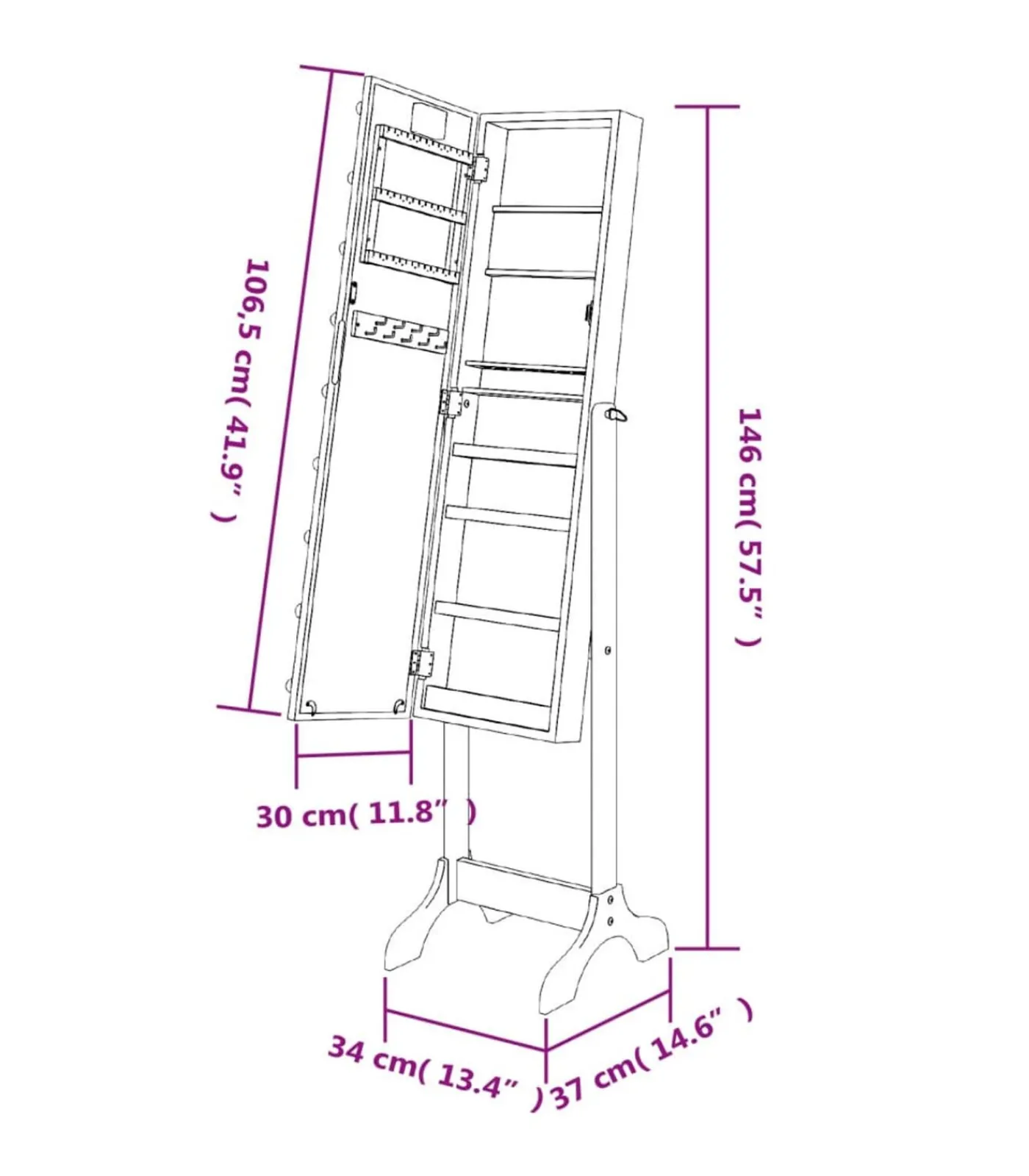 Clearance Spiegel vrijstaand met LED's 34x37x146 cm wit Spiegels