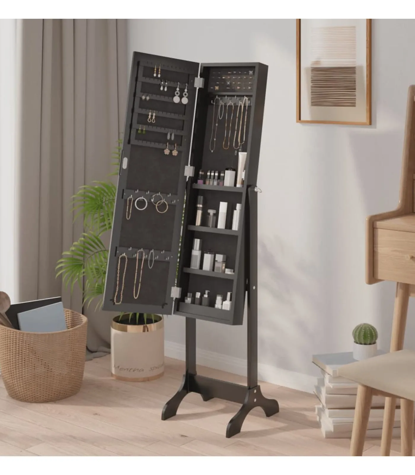 New Spiegel vrijstaand 34x37x146 cm zwart Spiegels