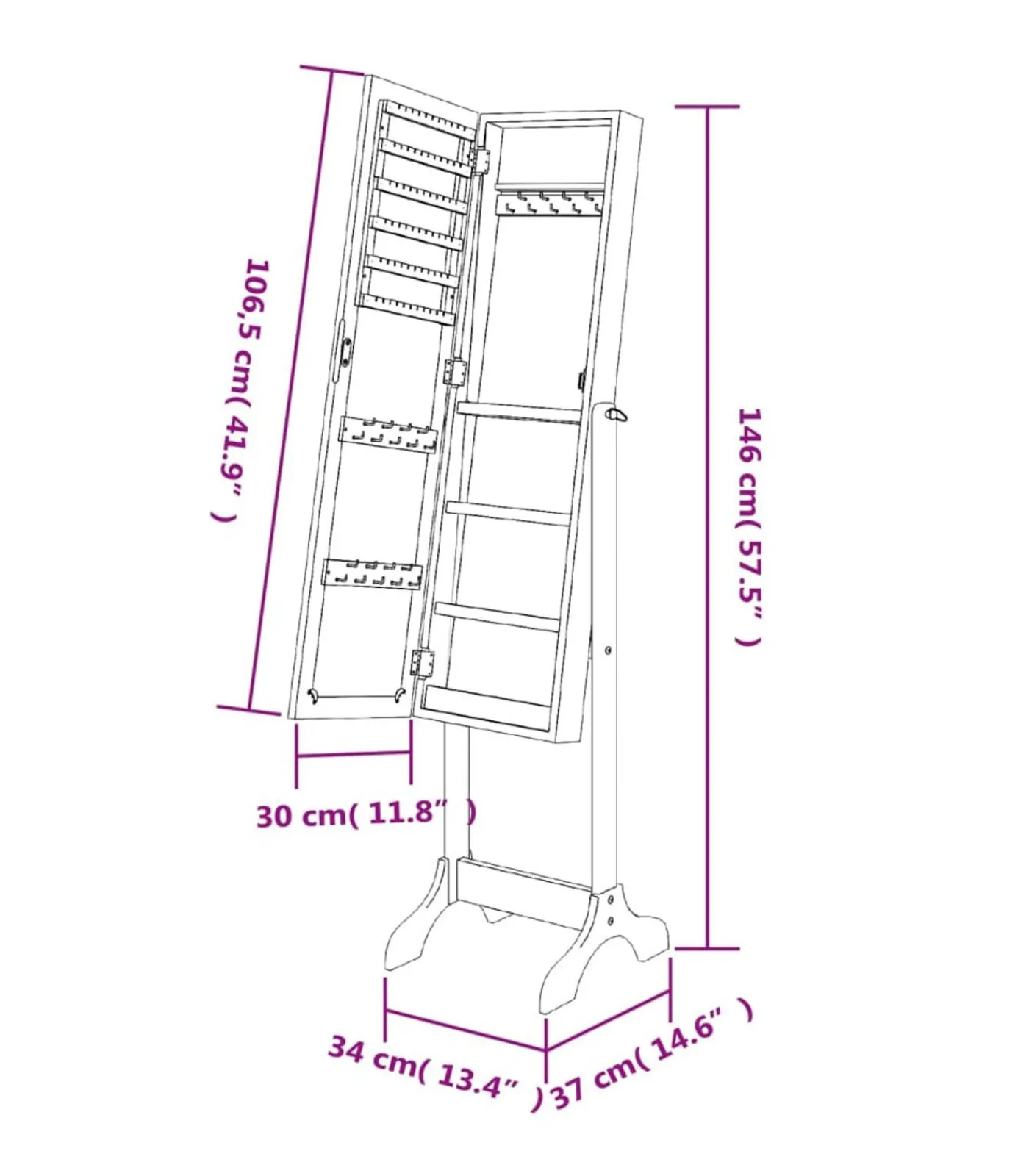 Best Spiegel vrijstaand 34x37x146 cm wit Spiegels