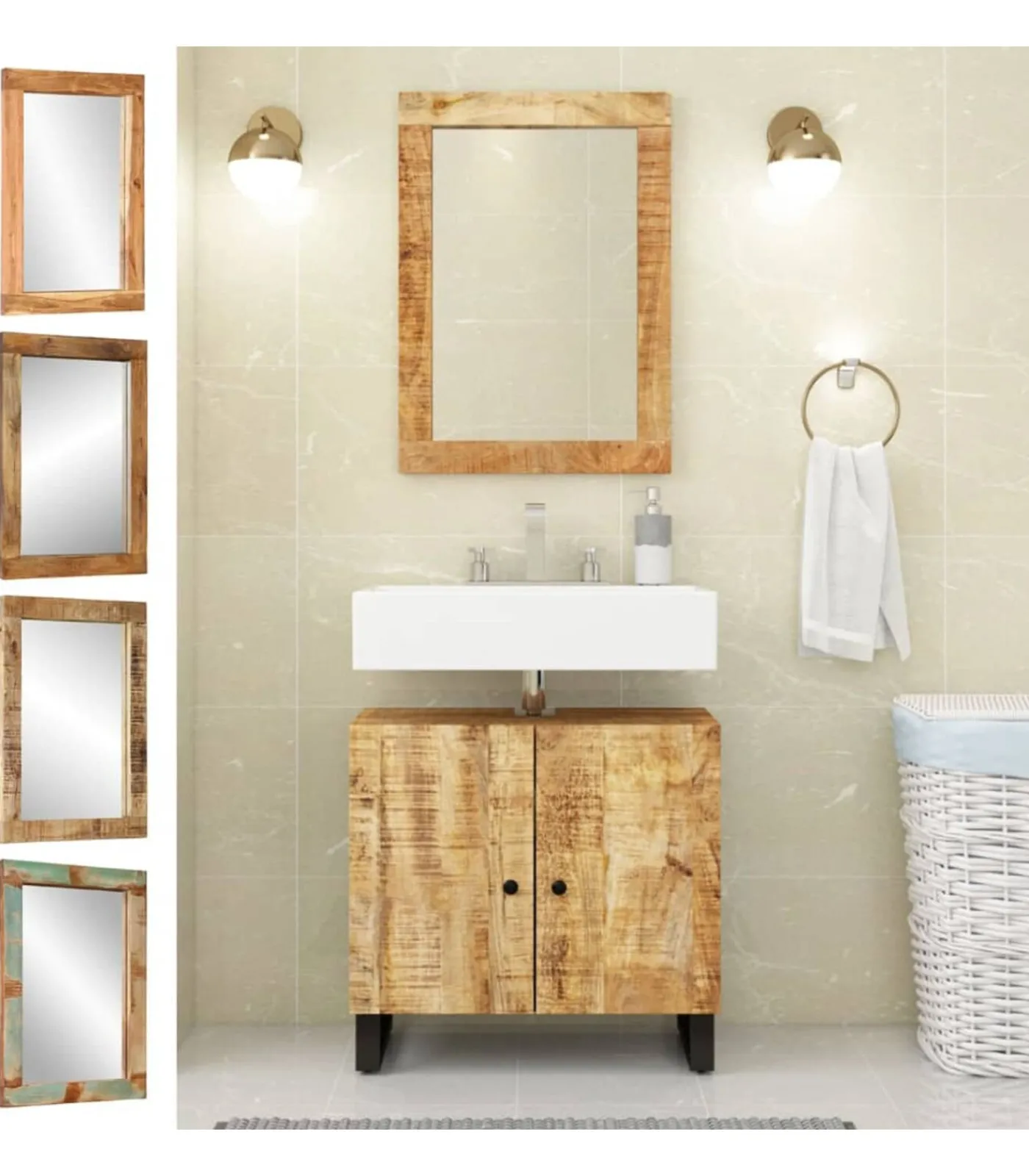 Online Spiegel 70x50 cm massief gerecycled hout en glas Spiegels