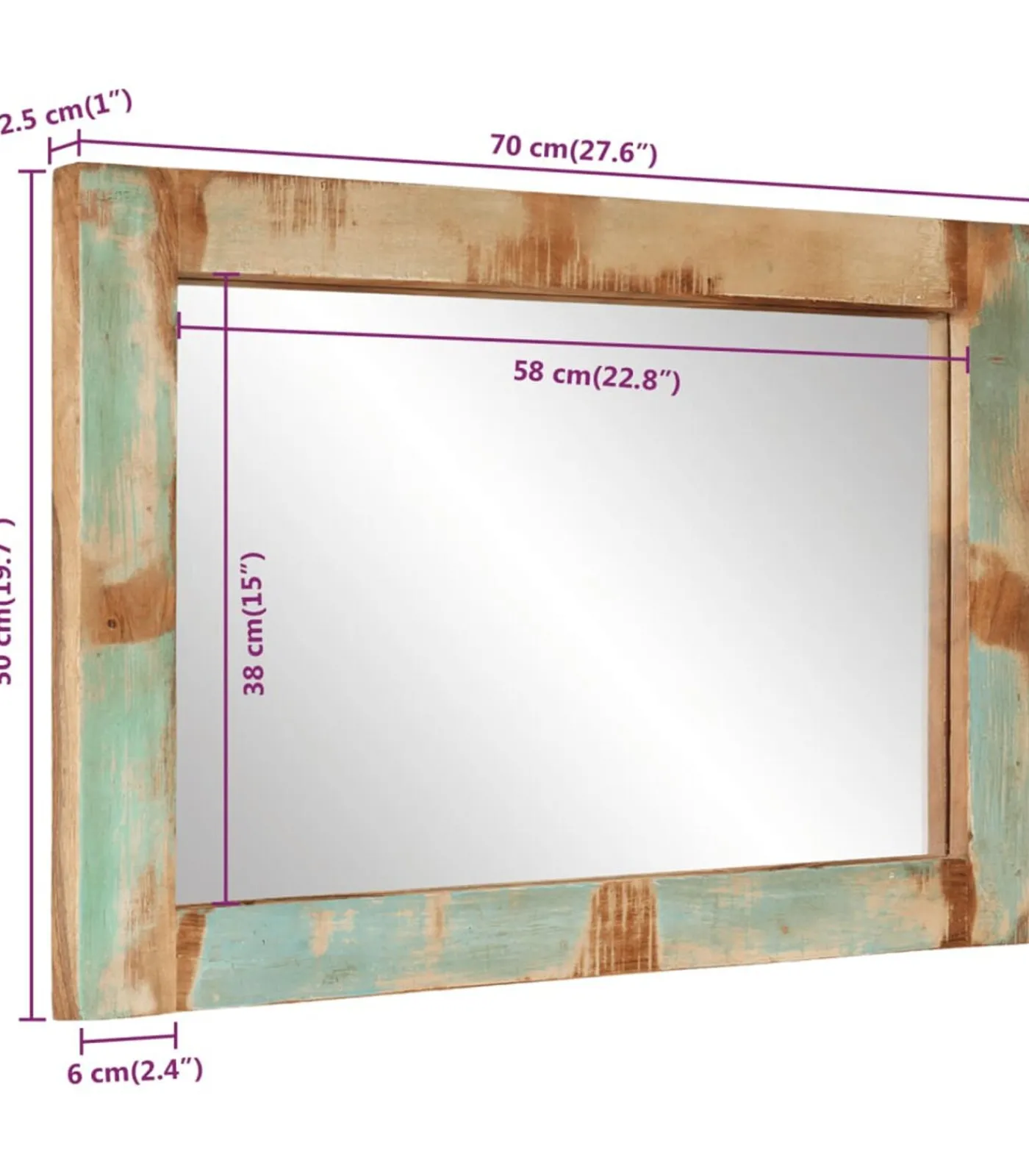 Online Spiegel 70x50 cm massief gerecycled hout en glas Spiegels