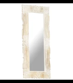 Spiegel 110x50 cm massief mangohout wit Spiegels