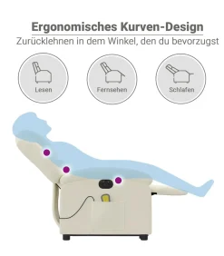 New Sta-op-massagestoel elektrisch verstelbaar fluweel crèmekleurig Zetels
