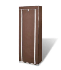 Clearance Stoffen schoenenrek met hoes 162 x 57 x 29 cm bruin Organiseren