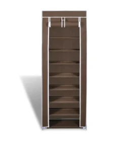 Clearance Stoffen schoenenrek met hoes 162 x 57 x 29 cm bruin Organiseren