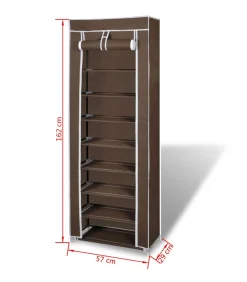 Clearance Stoffen schoenenrek met hoes 162 x 57 x 29 cm bruin Organiseren
