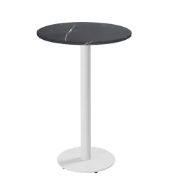 Online Tafel hoog rond 60 cm witte poot en zwarte marmeren bekleding Tafels