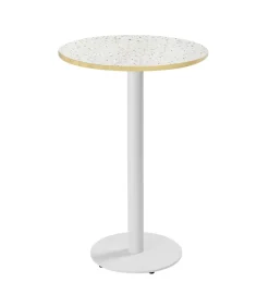 New Tafel hoog rond 60 cm witte poot en terrazzo bekleding Tafels