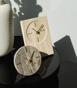 Sale Tafelklok 20cm travertijn grijs Zone Klokken