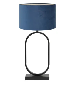 Discount Tafellamp Jamiri/Velours - Zwart/Petrol - Ø30x67cm Tafellampen