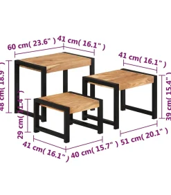 Hot Tafeltjesset 3 st massief hout Tafels