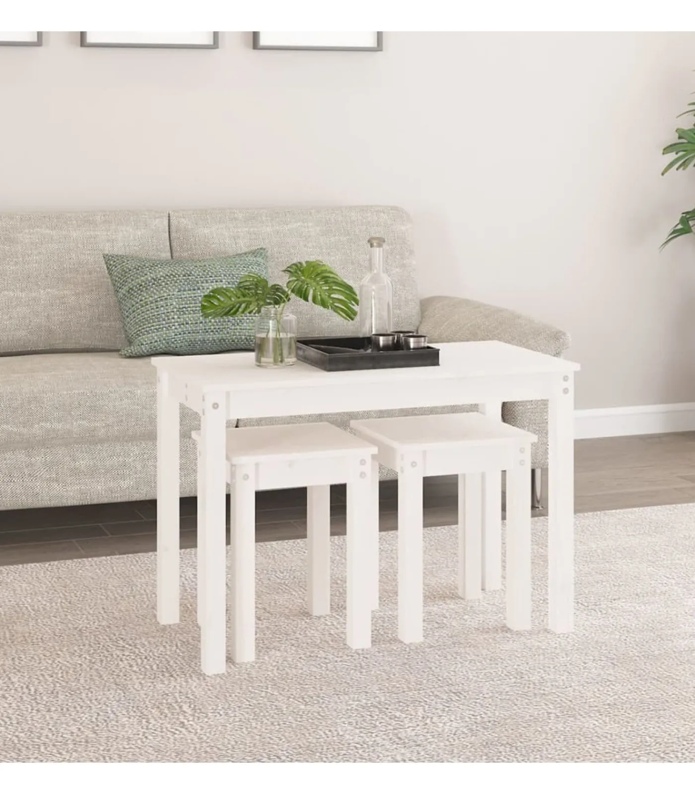 Best Tafeltjesset 3 st massief grenenhout wit Tafels