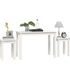 Best Tafeltjesset 3 st massief grenenhout wit Tafels