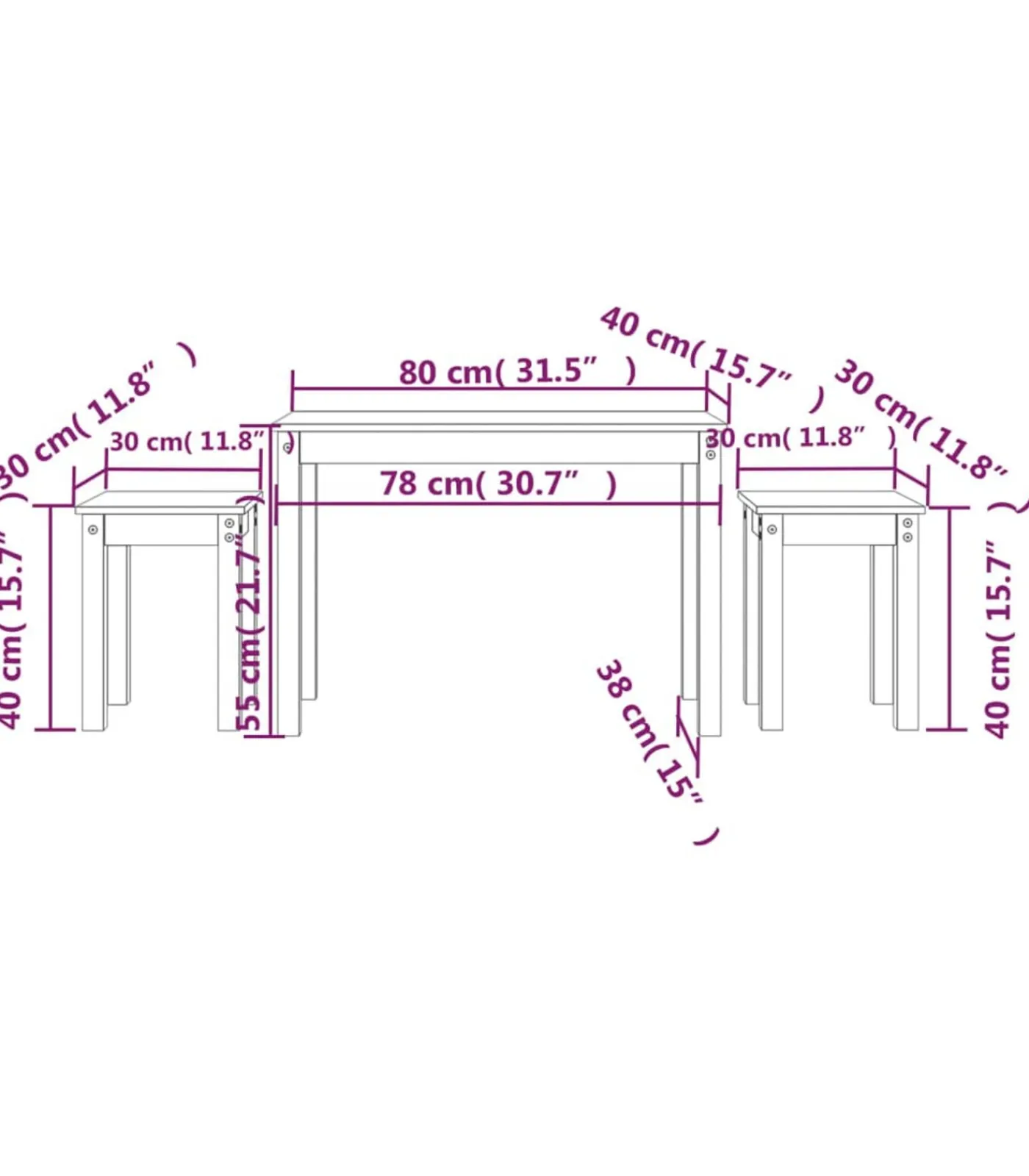 Best Tafeltjesset 3 st massief grenenhout wit Tafels