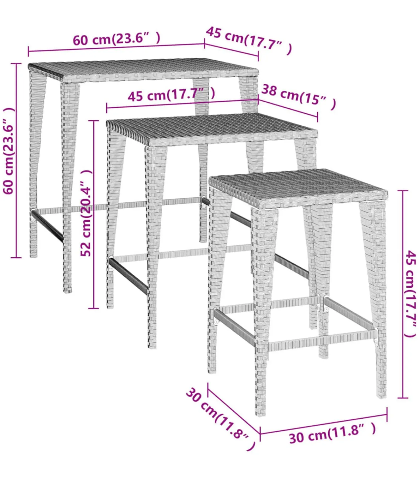 Sale Tafeltjesset 3 st poly rattan bruin Tafels