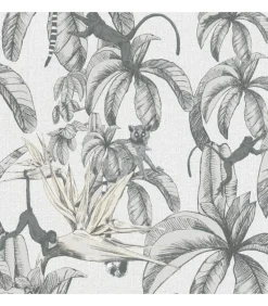 New Topchic Behang Monkey Jungle Leaves grijs en zwart Decoratie