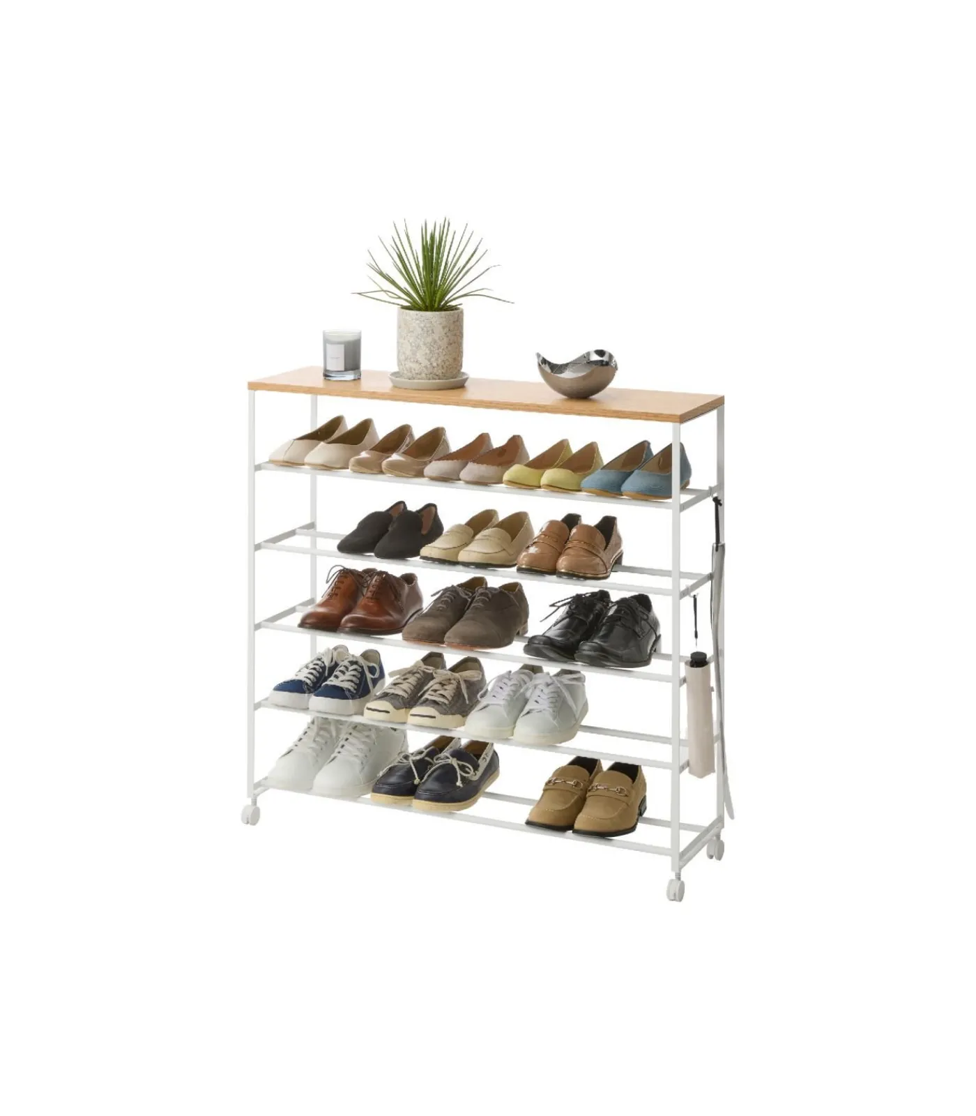 New Tower Schoenenrek op wielen 5-laags - Wit Organiseren