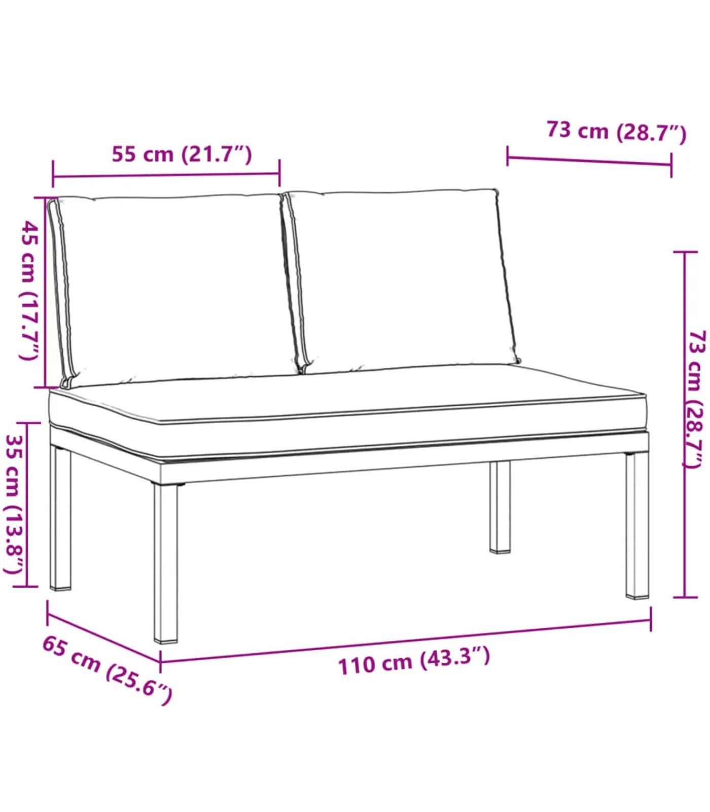Outlet Tuinbank met kussens aluminium zwart Tuinmeubelen