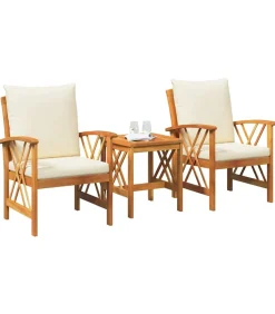 Tuinbank Set met kussen 3 pcs Bruin Massief acaciahout Tuinmeubelen