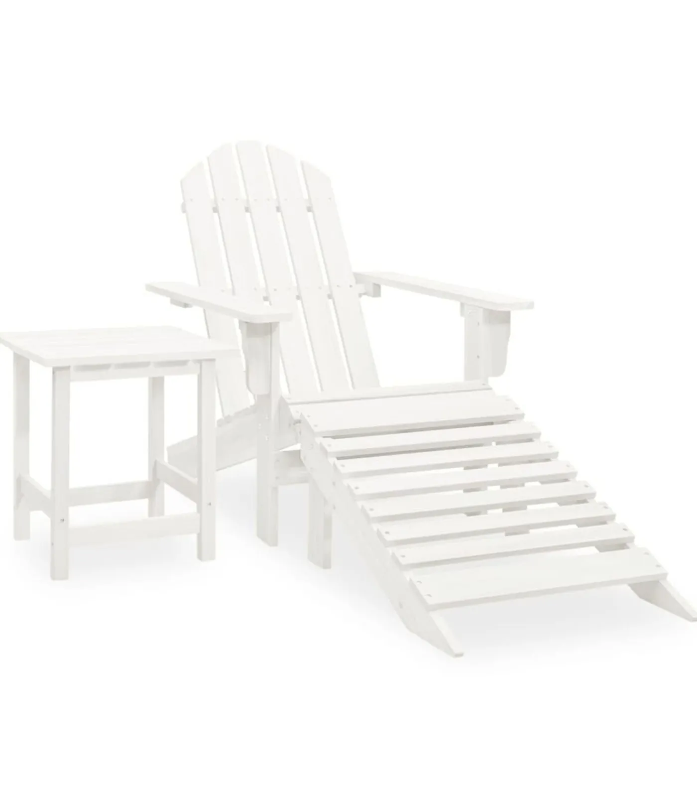 Discount Tuinstoel Adirondack met voetenbank tafel massief vurenhout wit Tuinmeubelen