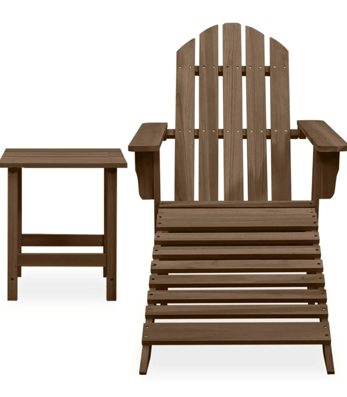 Outlet Tuinstoel Adirondack voetenbank tafel massief vurenhout bruin Tuinmeubelen