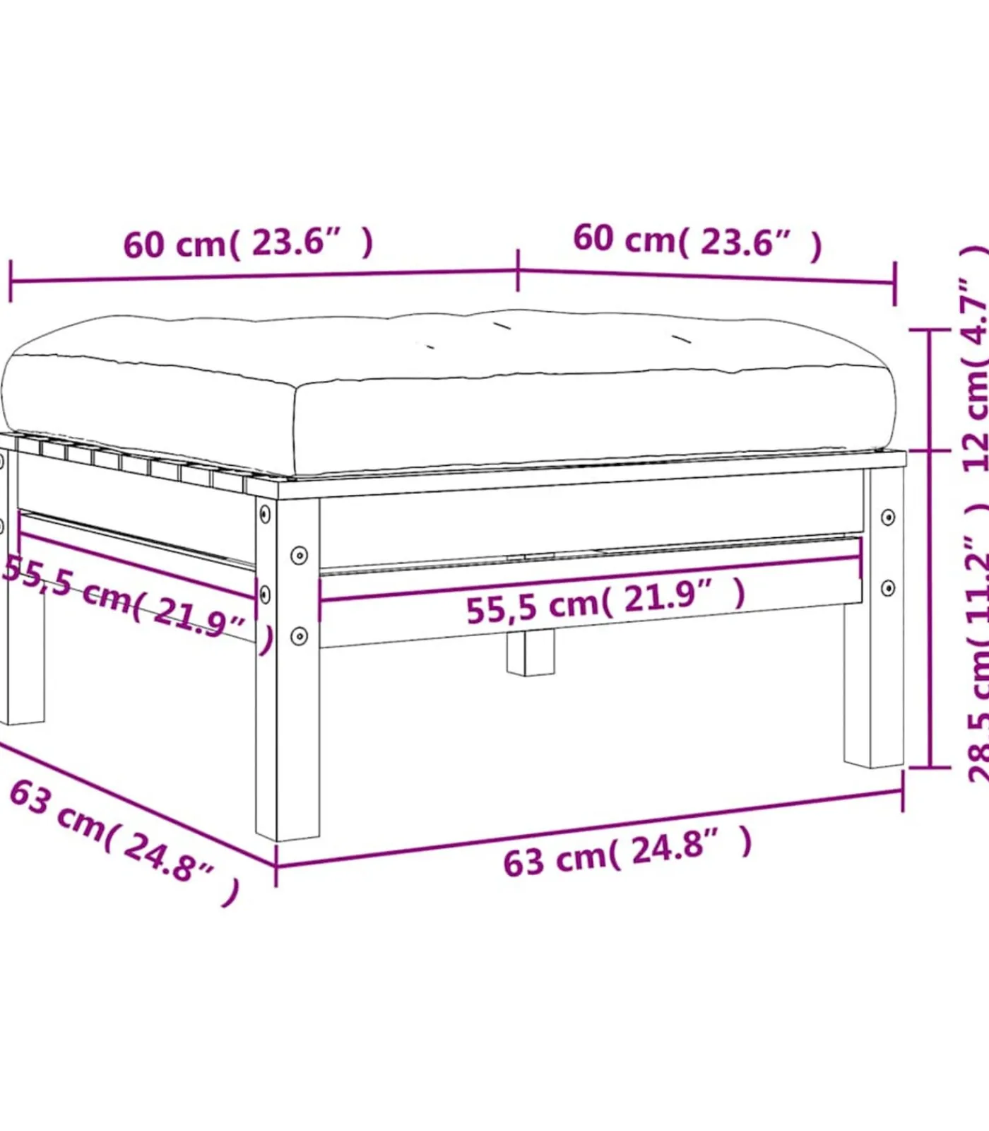 Hot Tuinvoetenbank met kussen massief douglashout Tuinmeubelen